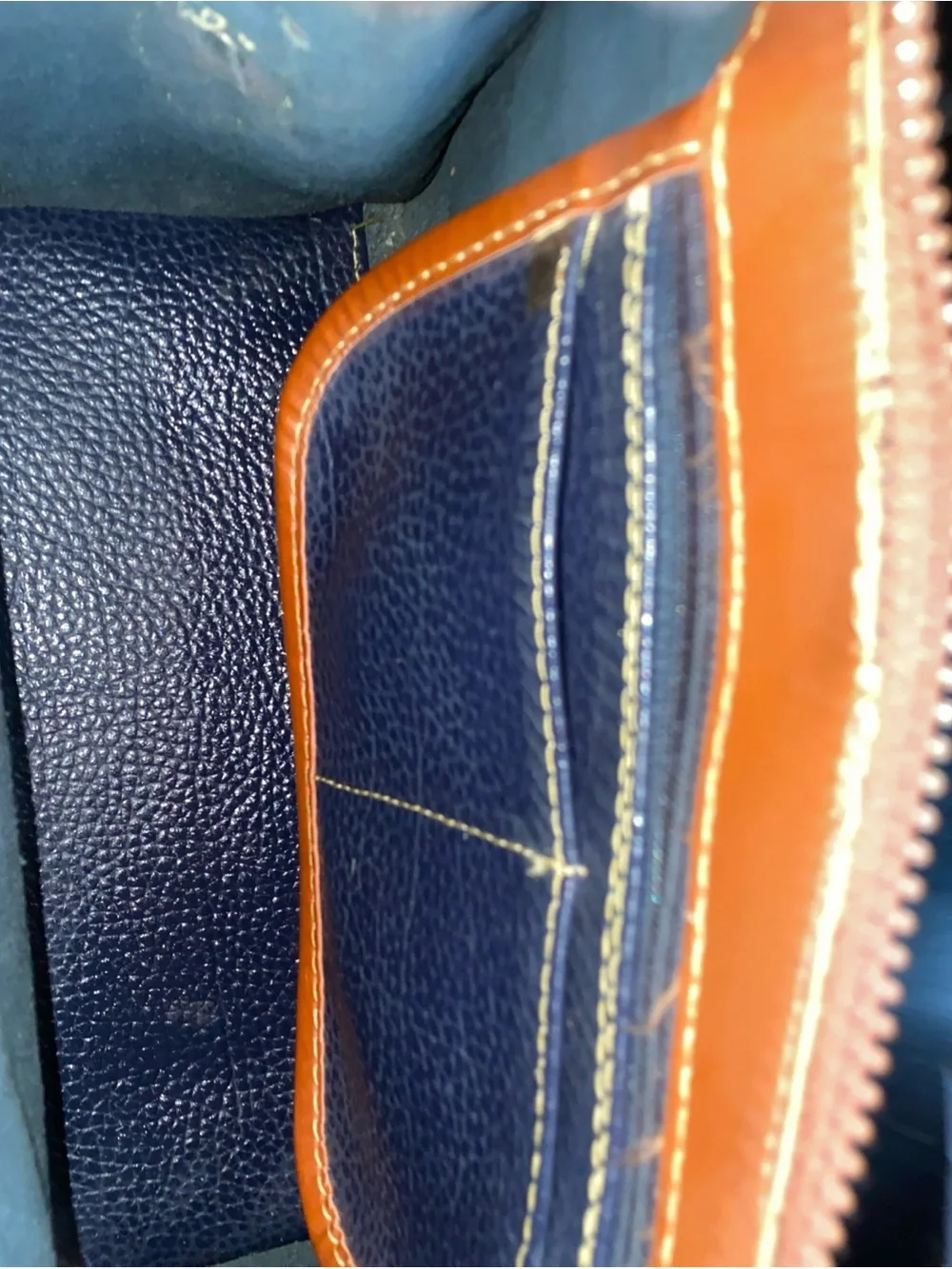 Dooney & Bourke Navy and Brown Pebbled Leather Satchel